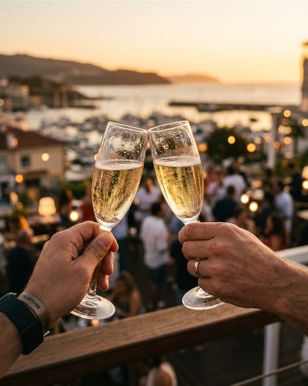 Brindis en una despedida de soltero en Sanxenxo