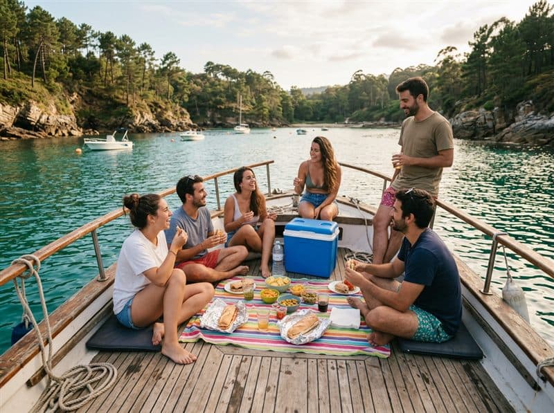 Pack cena y barco low cost para despedida de soltero en Sanxenxo